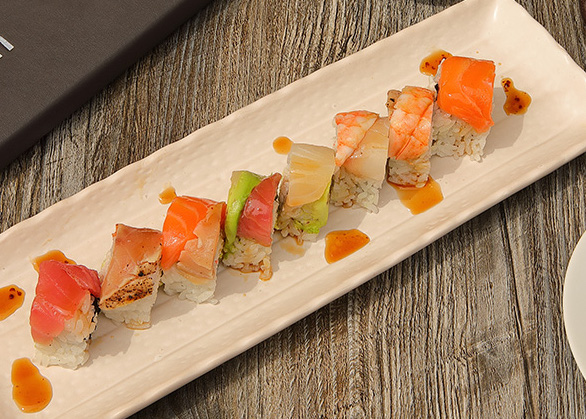 Order Rainbow Roll food online from Trusushi 'n Fish store, Lake Forest on bringmethat.com