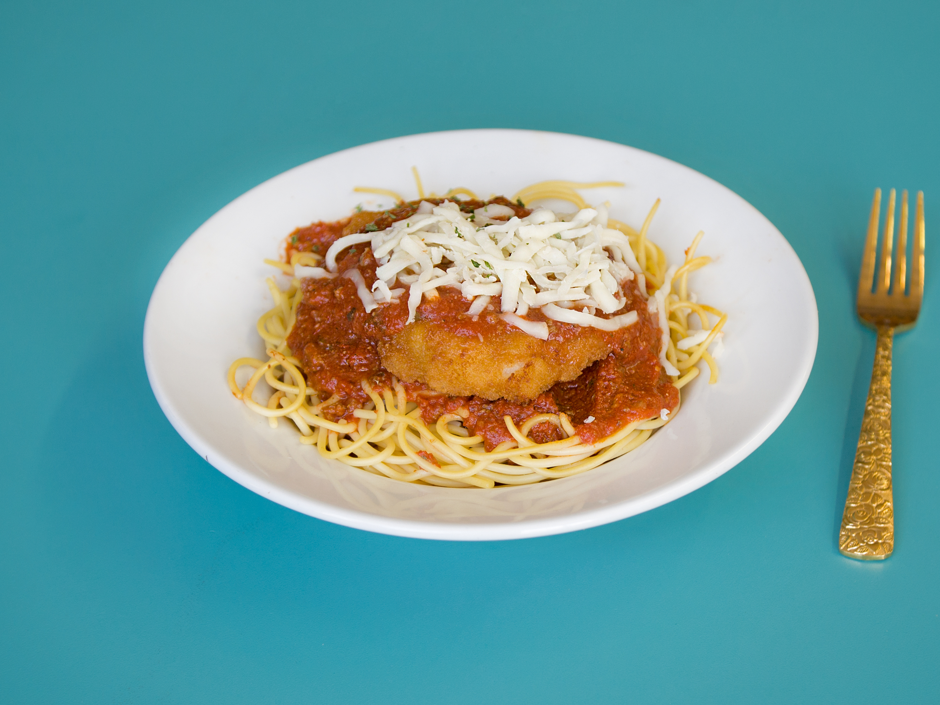 Order Chicken Parmigiana with Spaghetti  food online from Andre Pizza store, Los Angeles on bringmethat.com