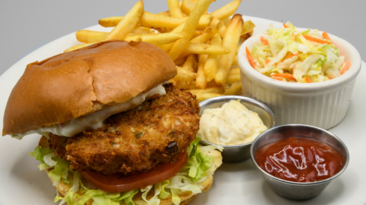 Order Crab Cake Sandwich food online from Mitchell's Fish Market store, Livonia on bringmethat.com