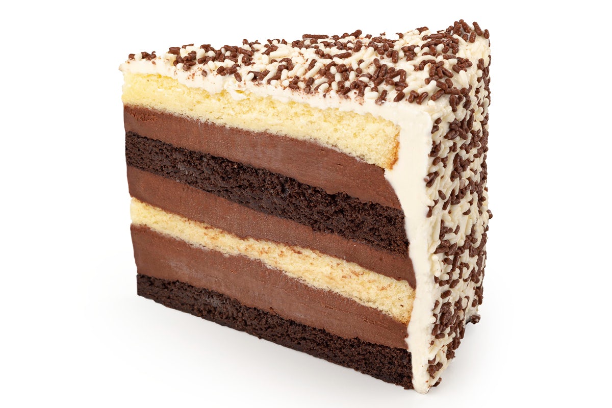 Order Black & White Fudge Cake Slice food online from Buddy V's Cake Slice store, Plymouth Meeting on bringmethat.com