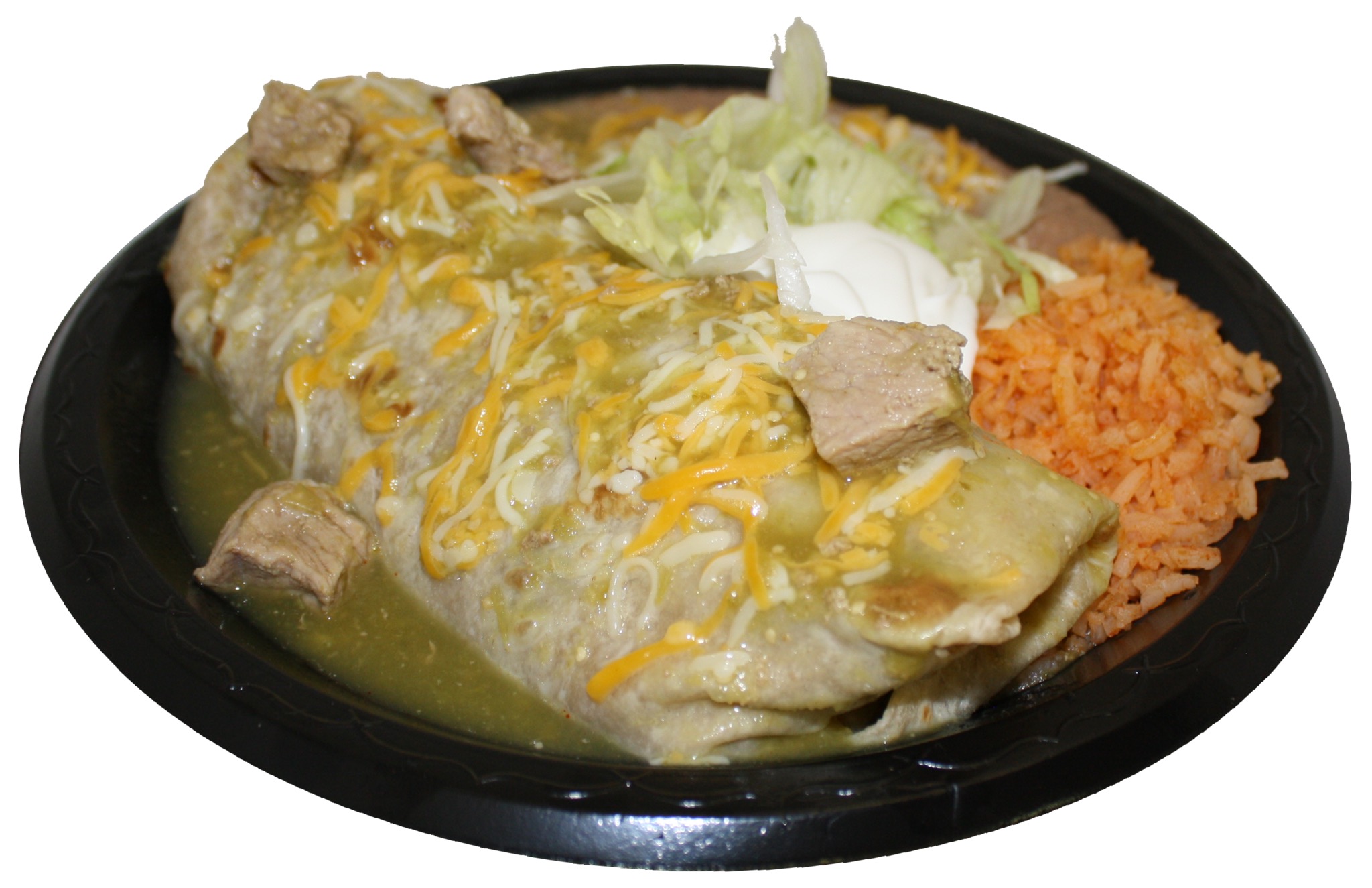 Order 19. Chile Verde Combination Plate food online from Mi Rico Burrito store, Midvale on bringmethat.com