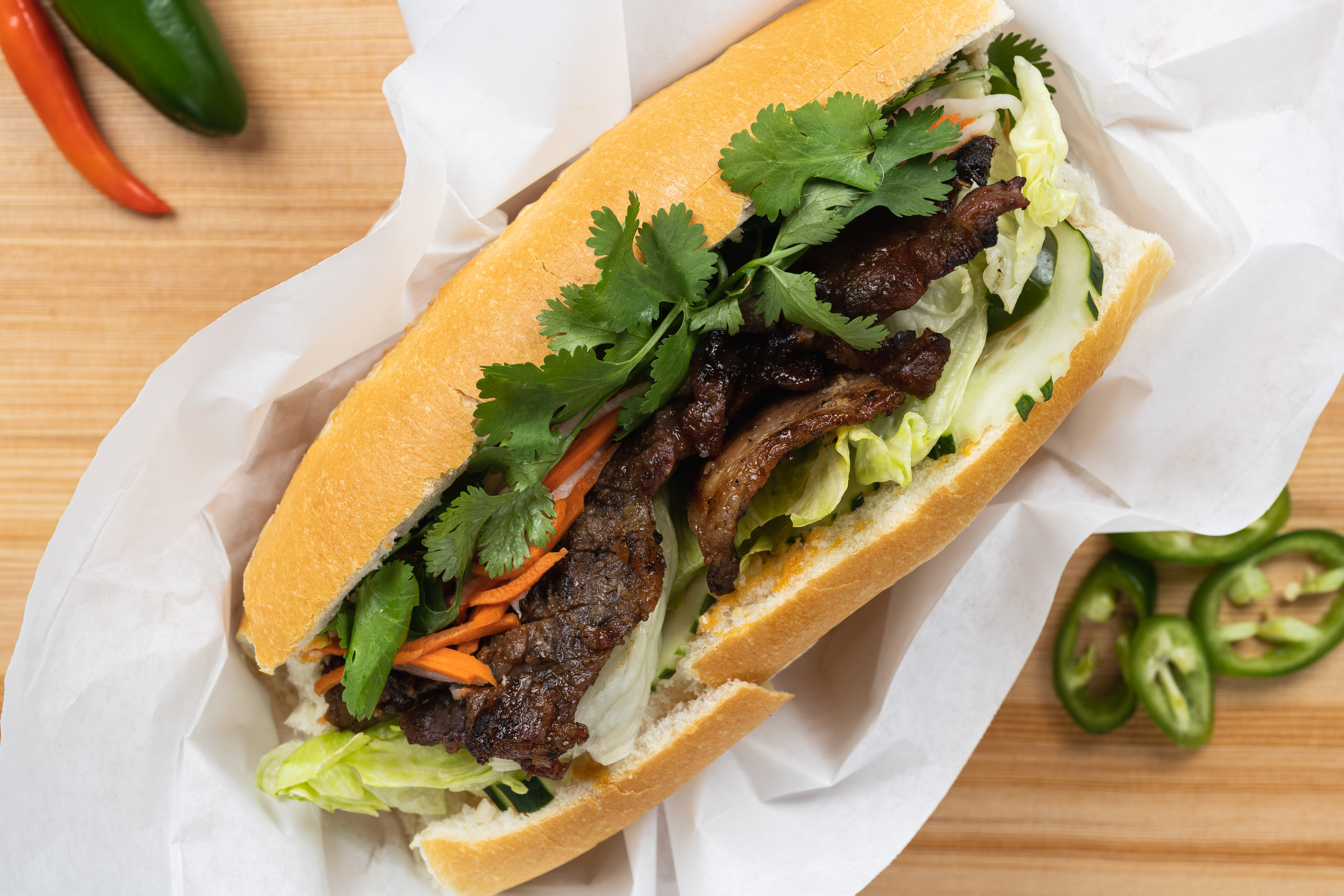 Order Bánh Mì Thịt Nướng - Vietnamese Grilled Sandwich food online from Pho Kim store, Aurora on bringmethat.com