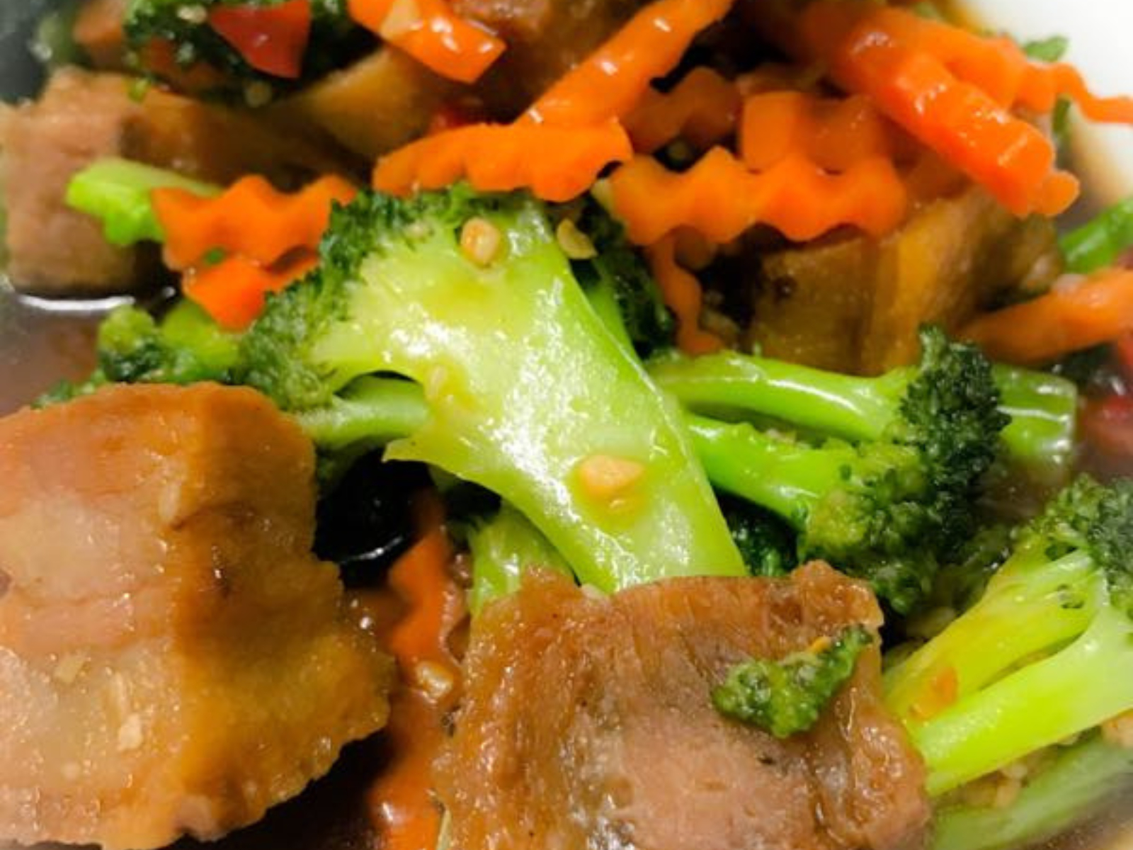 Order Crispy Pork With Broccoli food online from Tuk Tuk One Thai store, San Diego on bringmethat.com