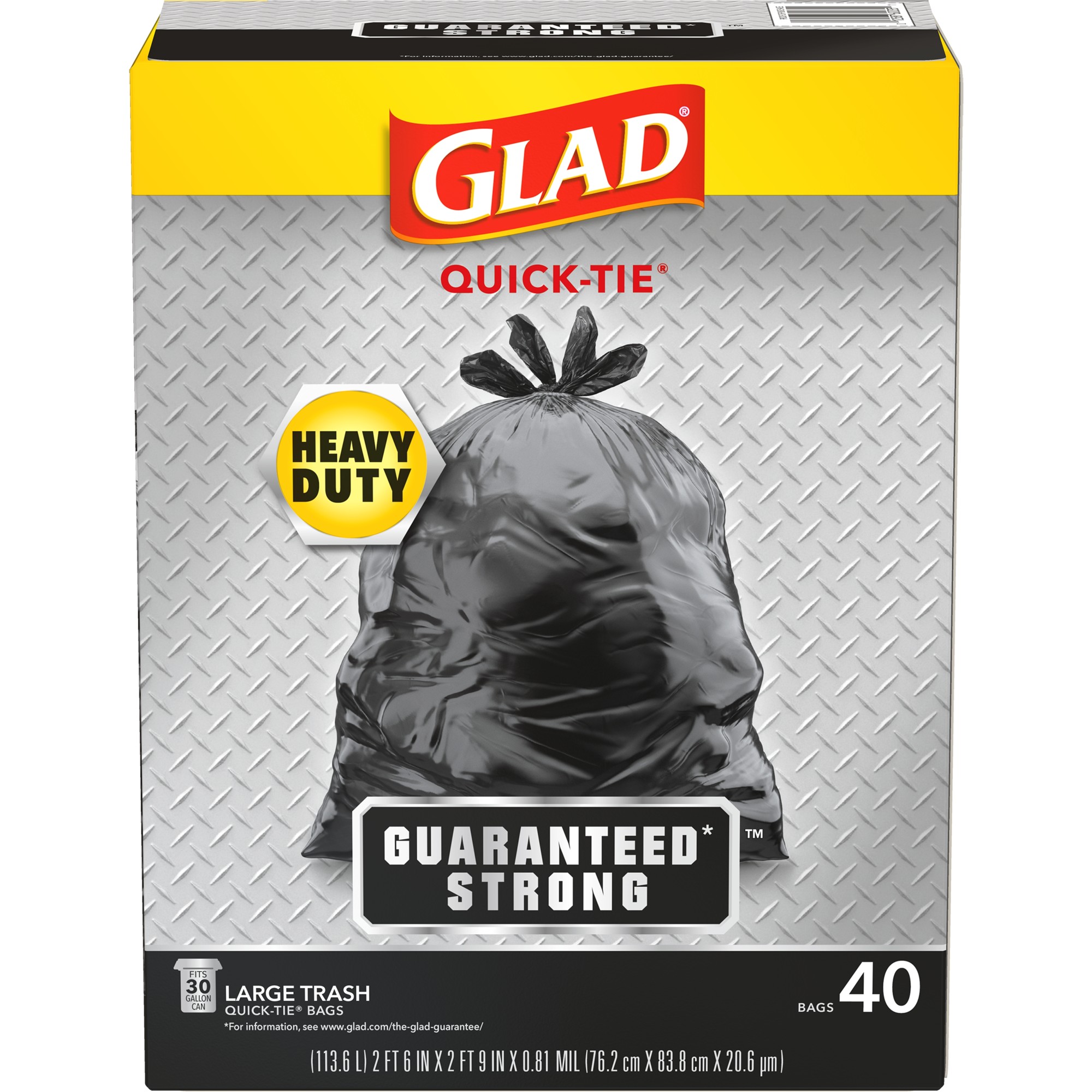 Order Glad Guaranteed Strong Large Quick-Tie Trash Bags - Black, 30 Gallon, 40 ct food online from Rite Aid store, Chino Hills on bringmethat.com