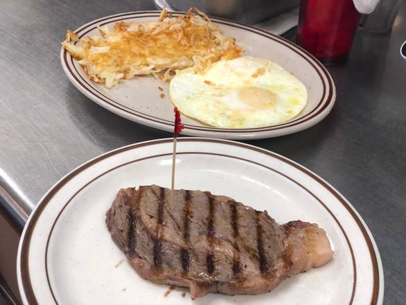 Order 8 oz. Rib Eye Steak and (2) Eggs food online from Judy's Cafe store, Garland on bringmethat.com