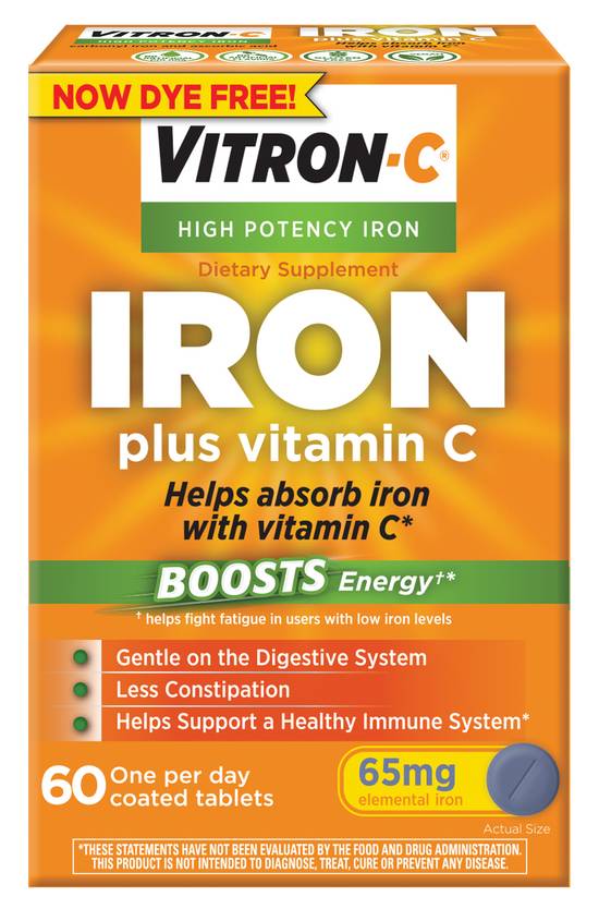 Order Vitron-C Dye-Free Iron Plus Vitamin C Tablets 65 mg (60 ct) food online from Rite Aid store, Palm Desert on bringmethat.com