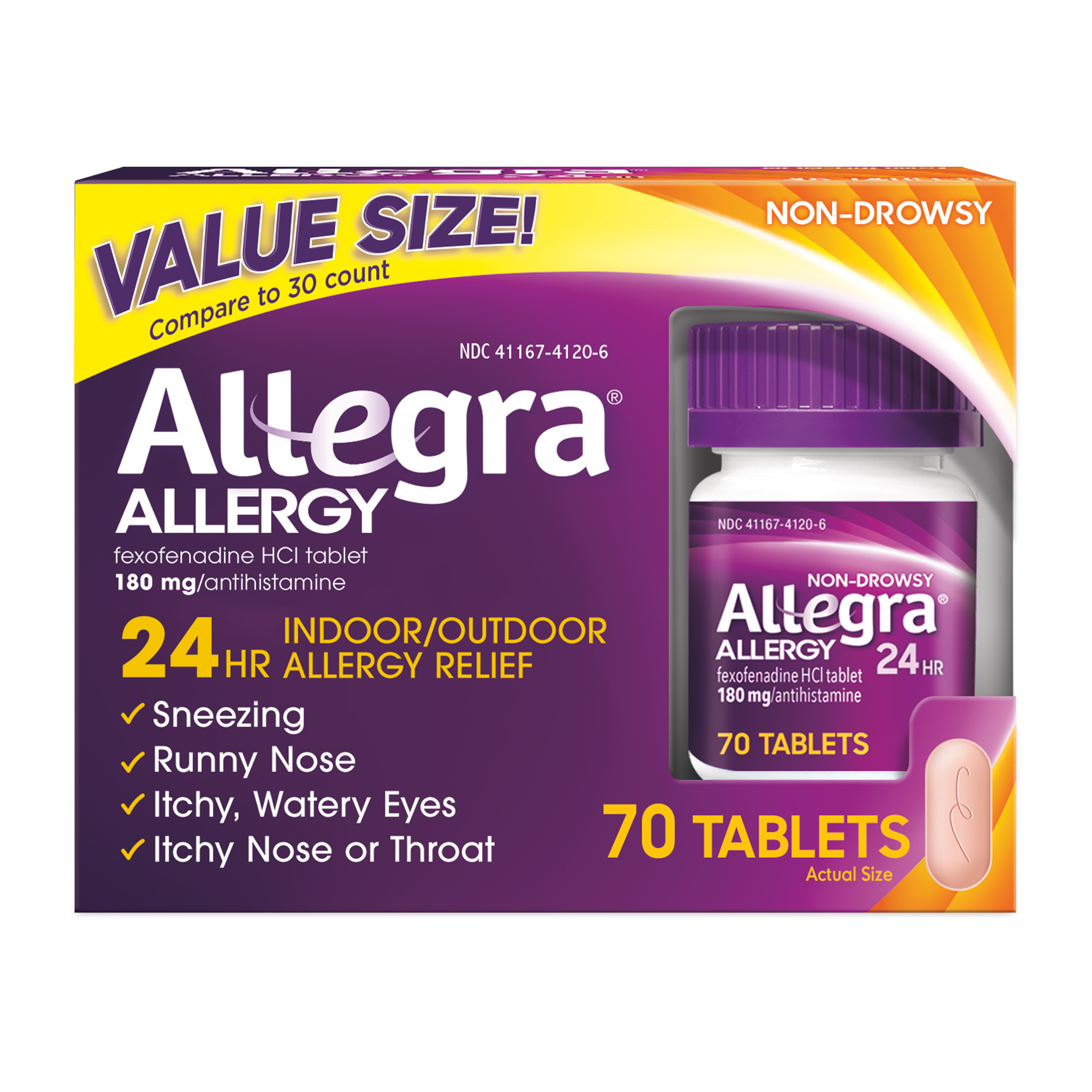 Order Allegra 24HR Allergy Relief Tablets, Prescription Strength, Non-Drowsy, 180mg - 70 ct food online from Bartell store, Edmonds on bringmethat.com