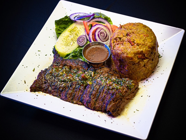 Order Mofongo  with Churrasco 12 oz food online from Versace Dominican Restaurant store, Lilburn on bringmethat.com