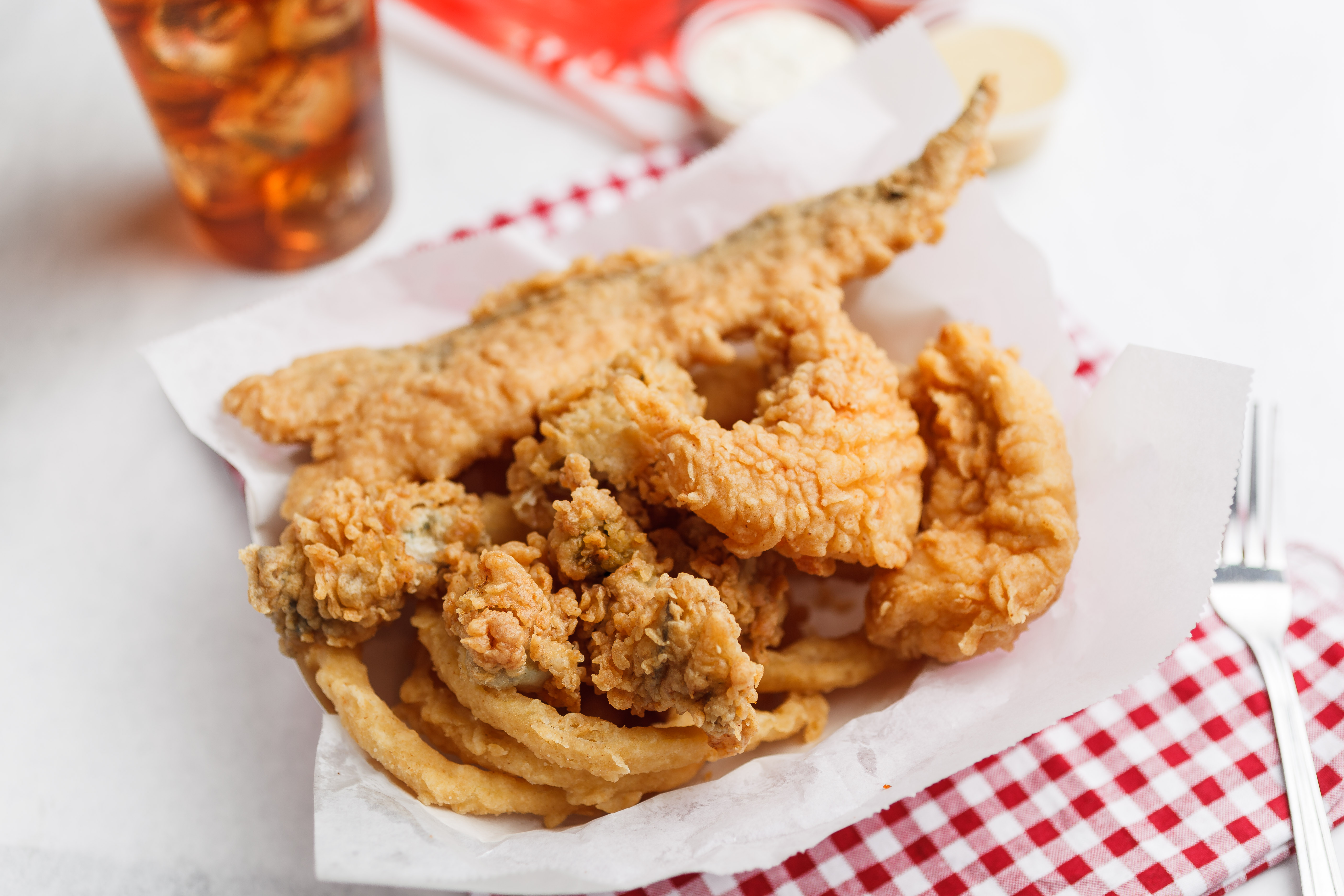 Order Fried 3 Combo Basket food online from The Seafood King store, Hoover on bringmethat.com