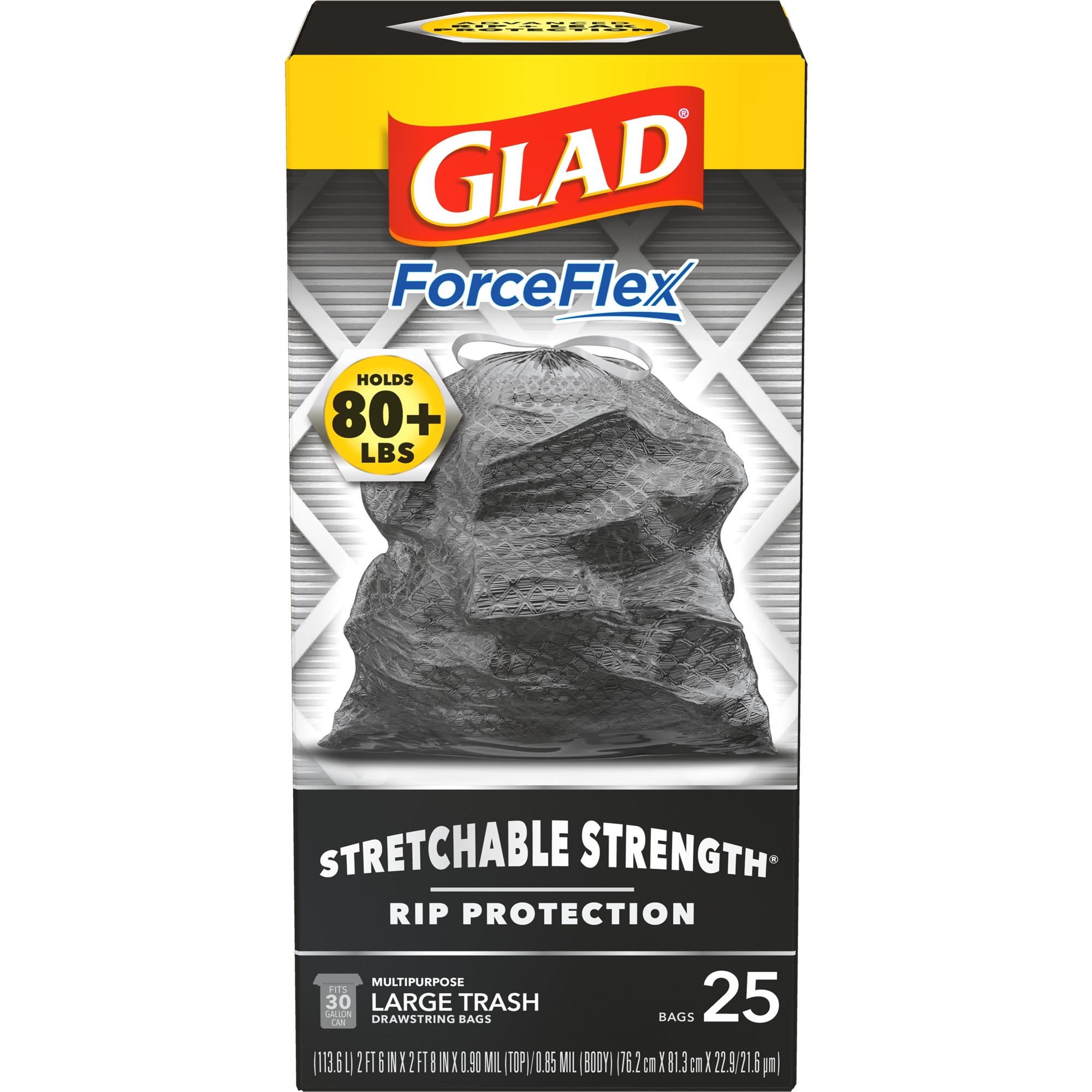 Order Glad ForceFlexPlus Large Drawstring Trash Bags - Black, 30 Gallon, 25 ct food online from Rite Aid store, READING on bringmethat.com
