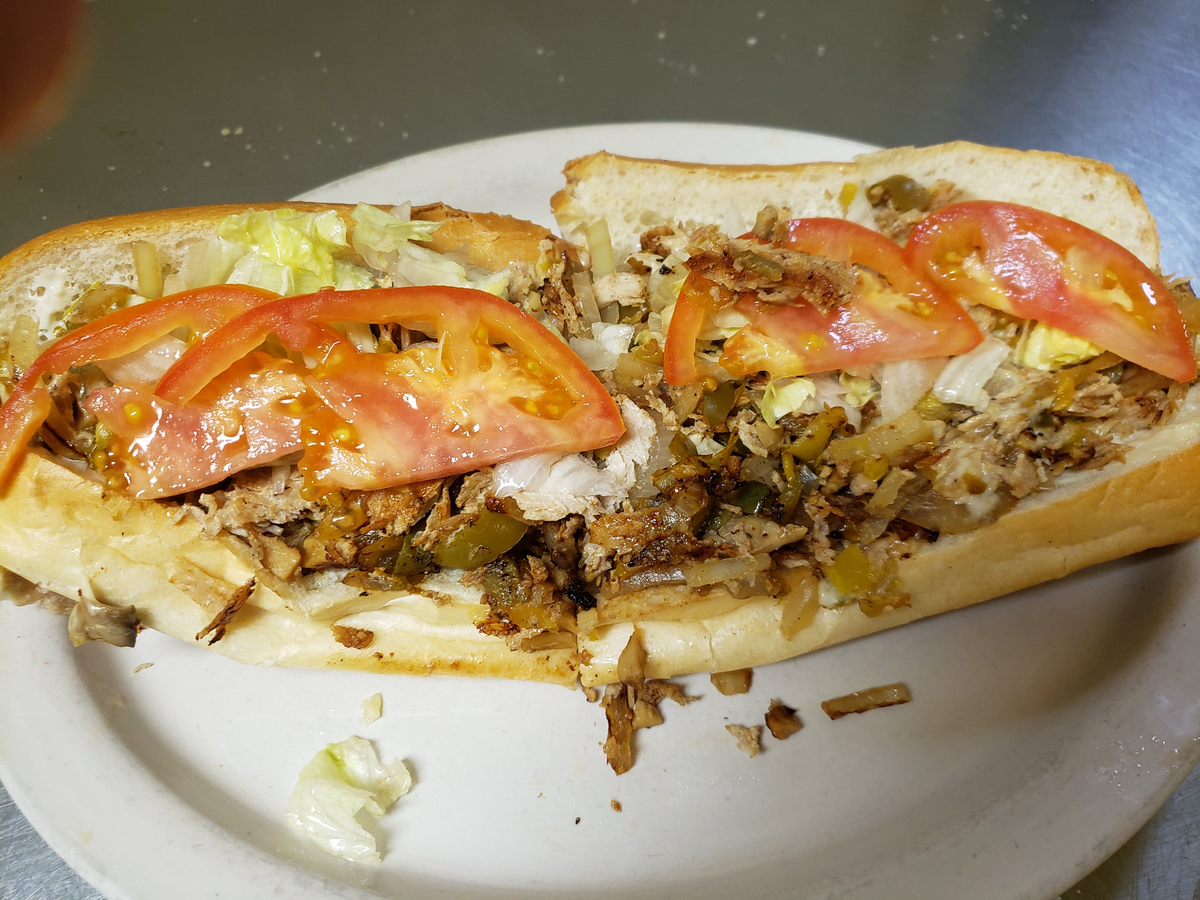 Order The Works Philly Chicken Sub - 8" food online from Aly's Family Italian Restaurant store, Christiansburg on bringmethat.com