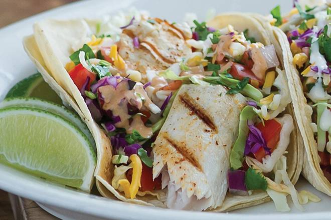 Order Grilled Fish Taco food online from Sharkys Woodfired Grill Mexican store, Newbury Park on bringmethat.com