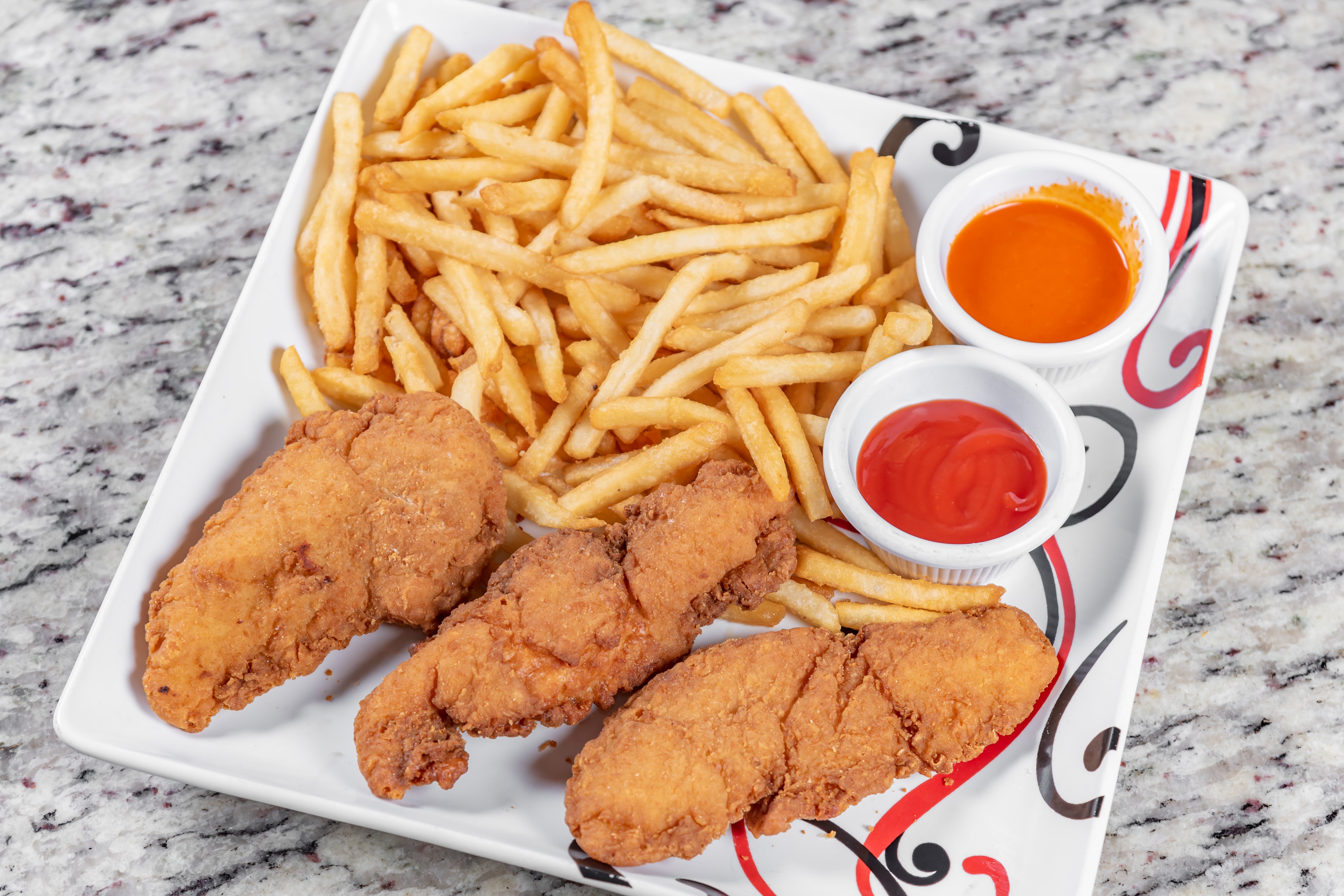 Order Crispy Chicken Tenders with Fries - 3 Pieces food online from Crown Fried Chicken & Pizza store, East Orange on bringmethat.com