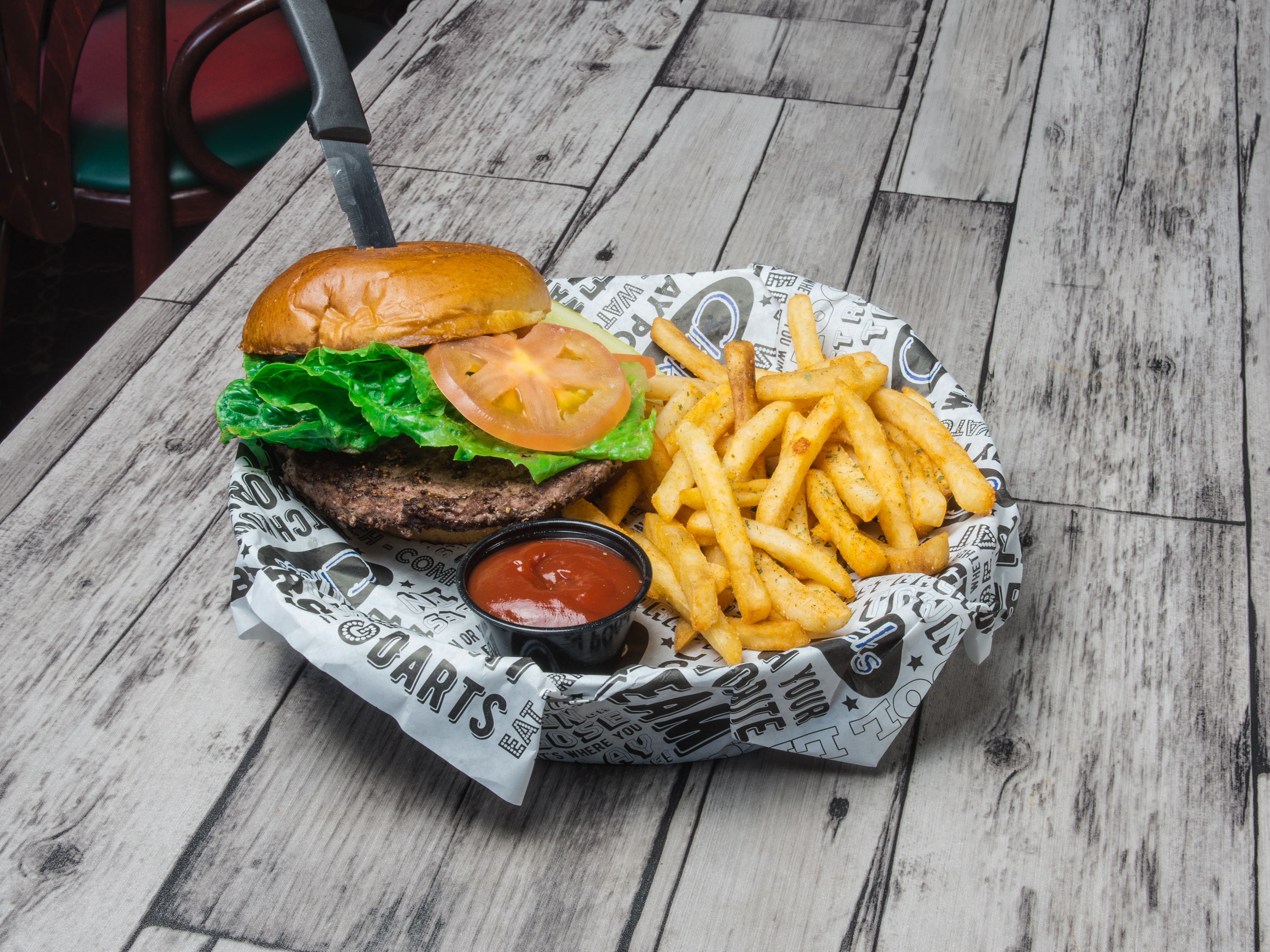 Order All American Burger food online from Clicks Sports Cafe store, Houston on bringmethat.com