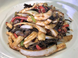 Order B6. Stew Mushrooms with Fried Squid 茶树菇炒目鱼 food online from Garage Restaurant store, San Gabriel on bringmethat.com