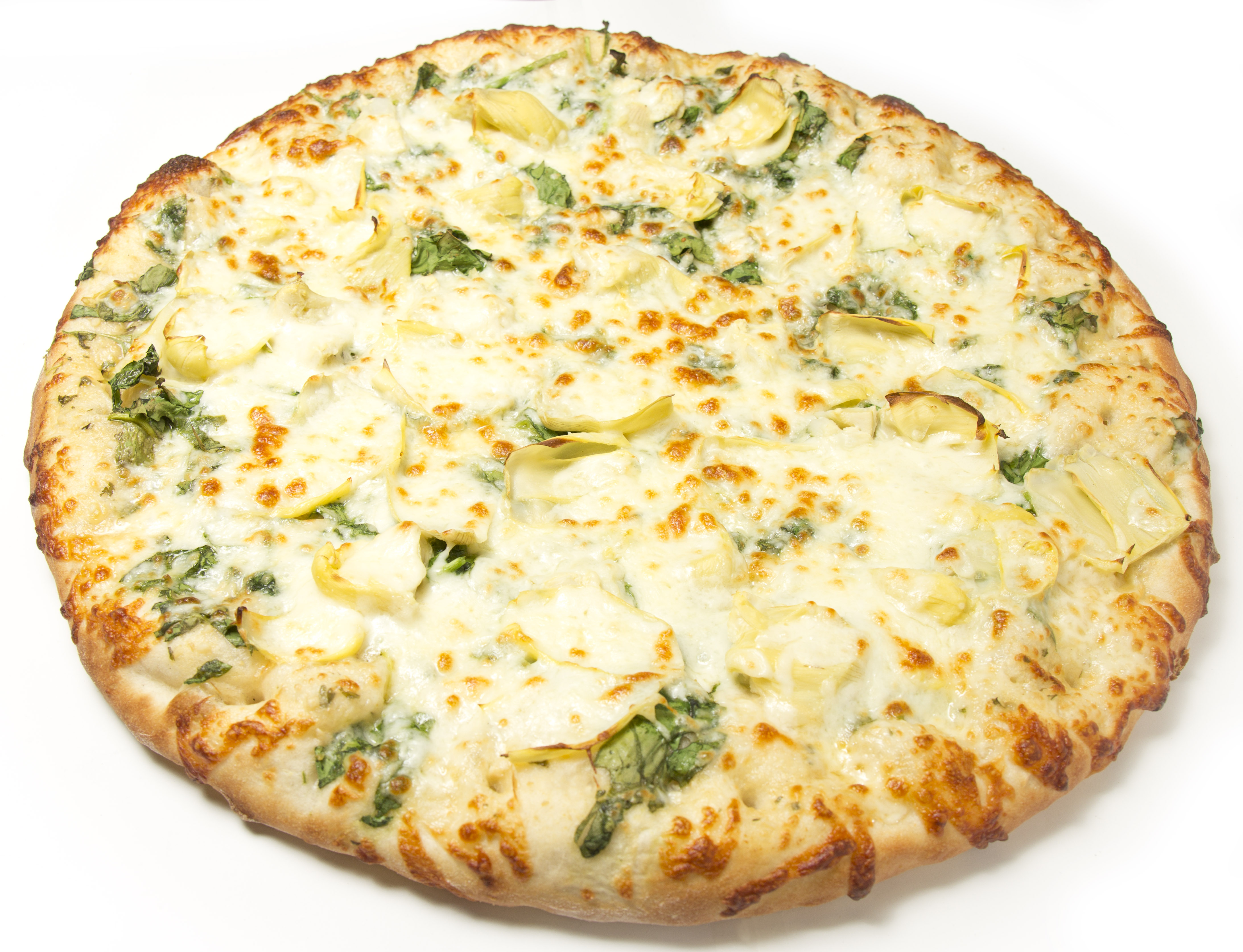 Order Spinach and Artichoke Pizza food online from Perri Pizzeria store, Henrietta on bringmethat.com