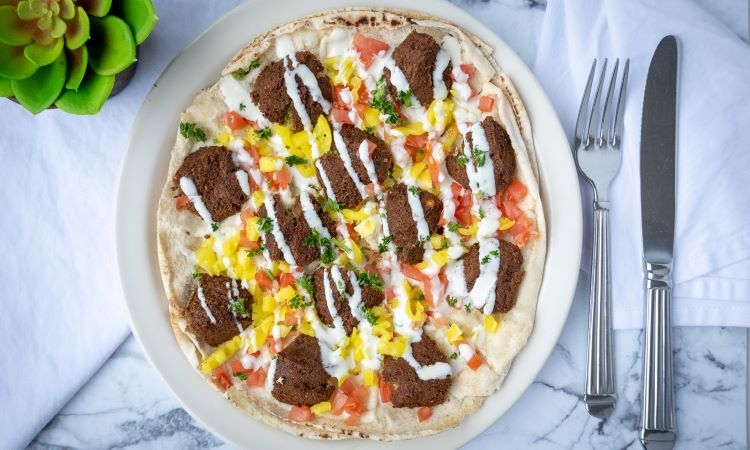 Order Farrouk's Falafel Pitza food online from Aladdins Eatery store, Cranberry Township on bringmethat.com
