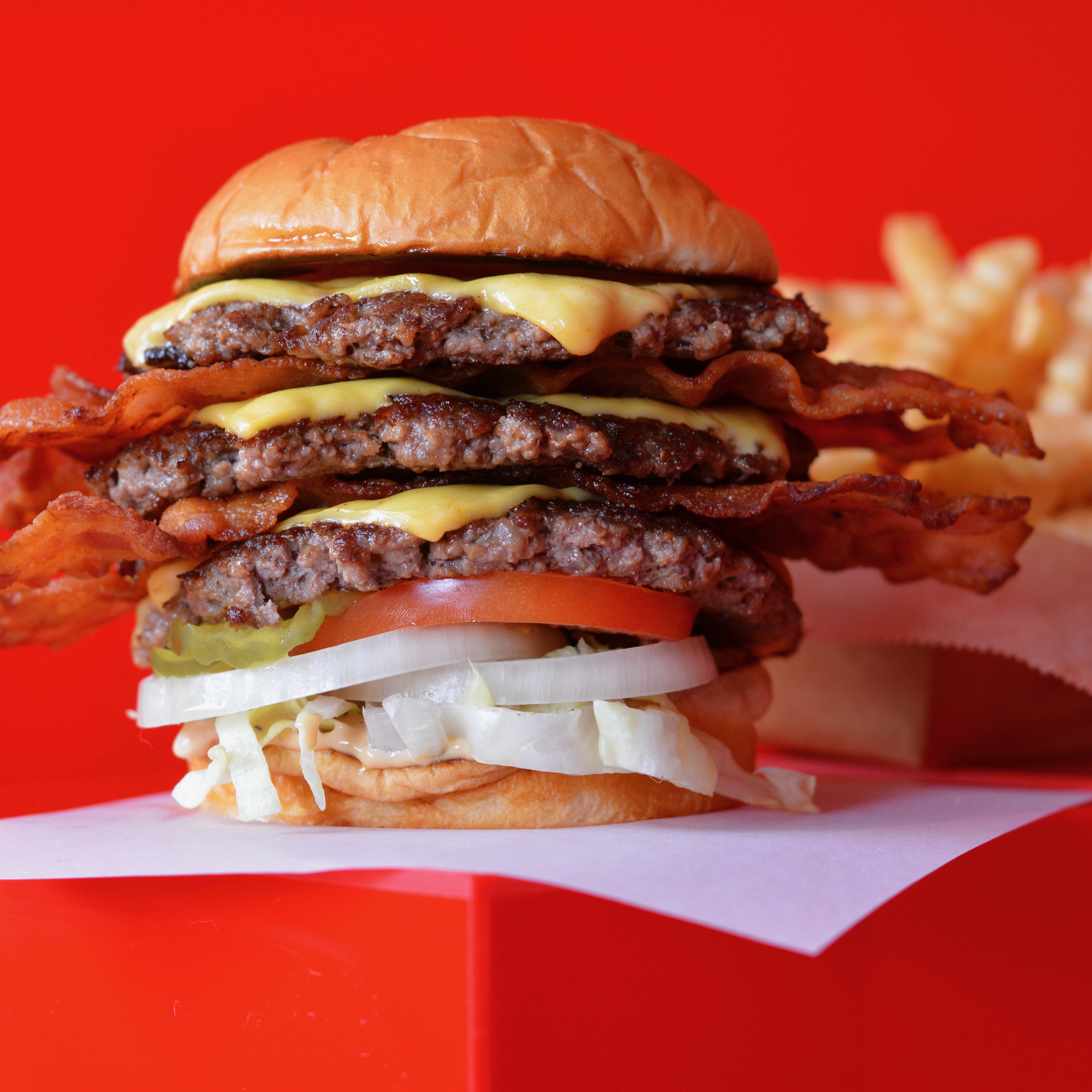 Order Super Smash Triple Bacon Cheeseburger Combo food online from Super Smash Burgers store, Roswell on bringmethat.com