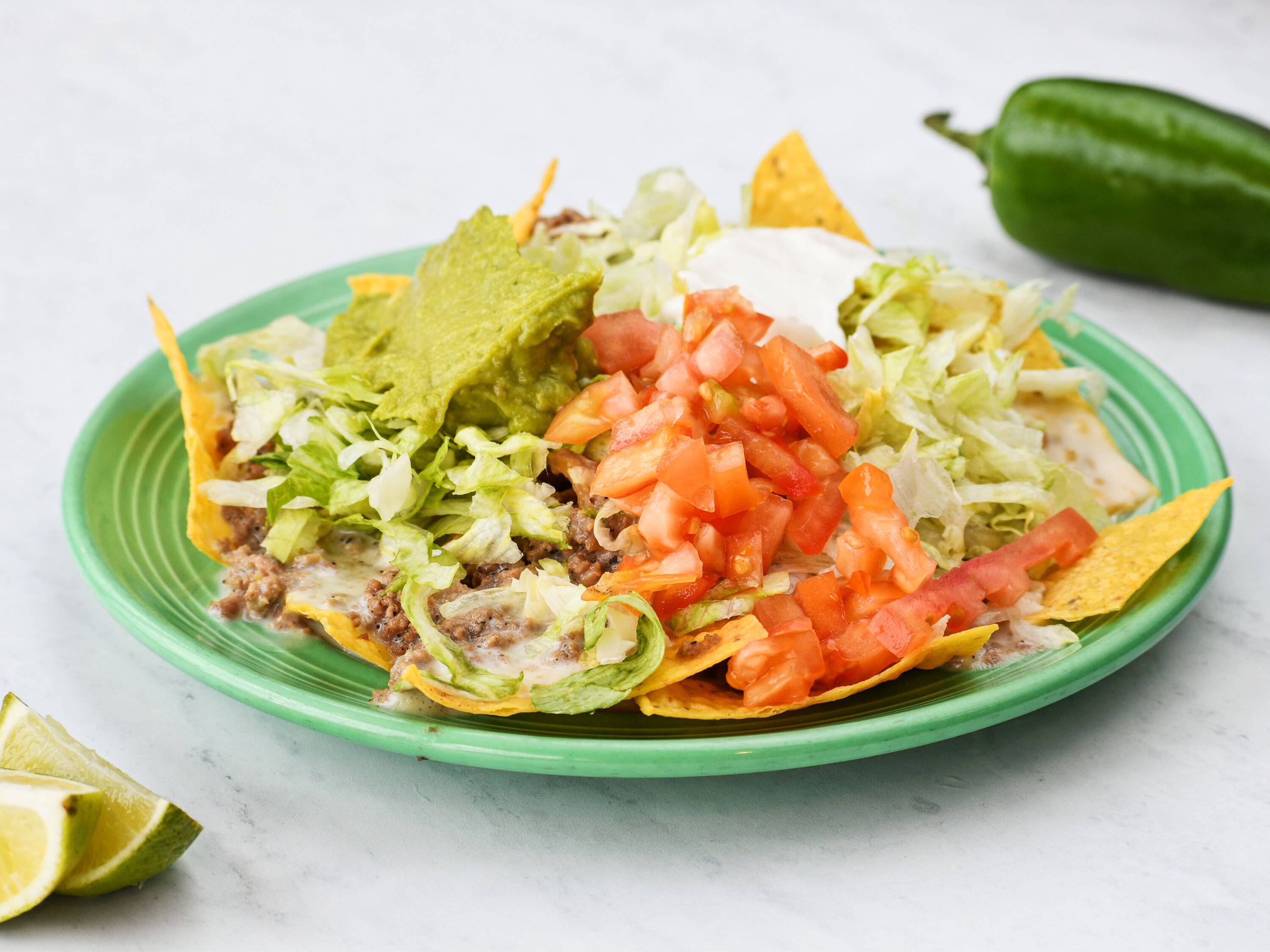 Order Nachos Supreme with Ground Beef food online from Tres Amigos Mexican Rest store, Ringgold on bringmethat.com
