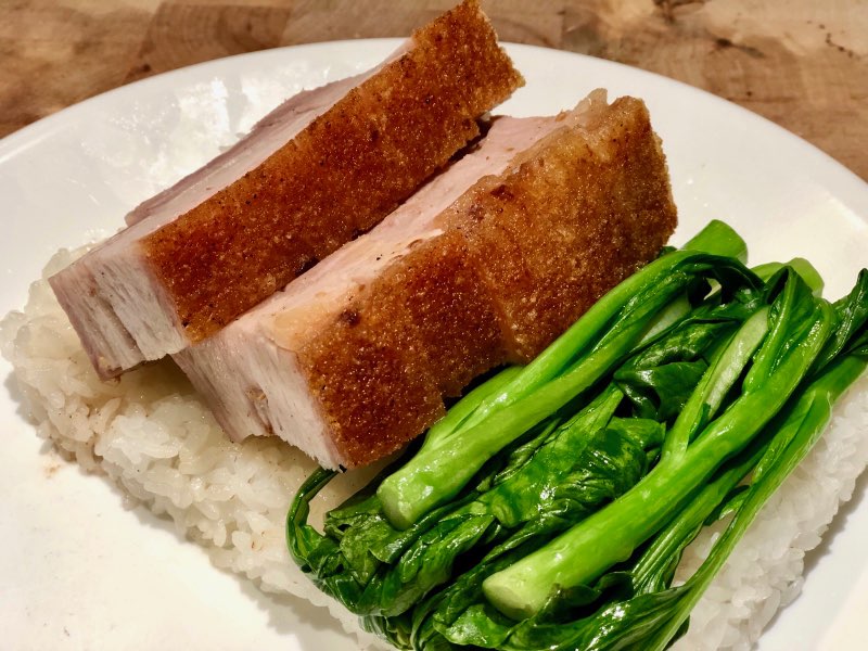 Order Crispy Skin Roast Pork Belly Rice Plate  燒肉飯 food online from Go Duck Yourself Crafted By Hing Lung Company store, San Francisco on bringmethat.com
