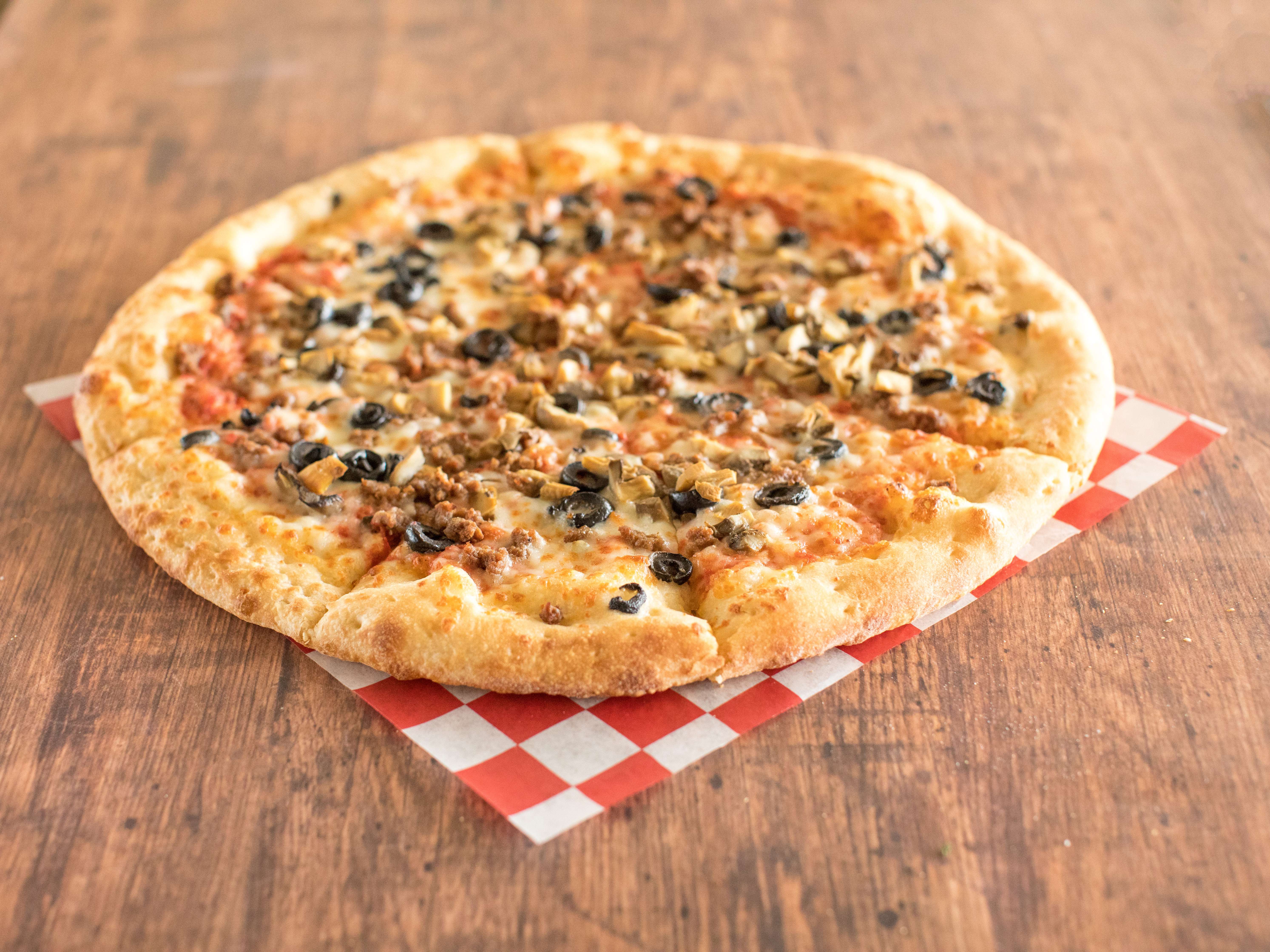 Order Large Pizza with 3 Toppings food online from OMG Pizza store, Richmond on bringmethat.com