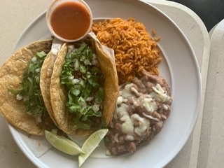 Order 2 Classic Tacos with Rice and Beans food online from RJS Tacos & Burritos store, Warren Park on bringmethat.com
