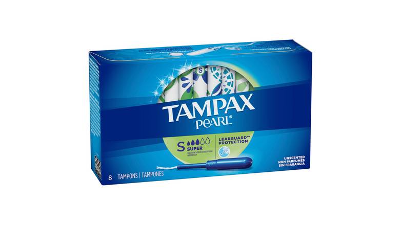 Order Tampax Pearl Tampons Super Absorbency 8 Count food online from Route 7 Food Mart store, Norwalk on bringmethat.com