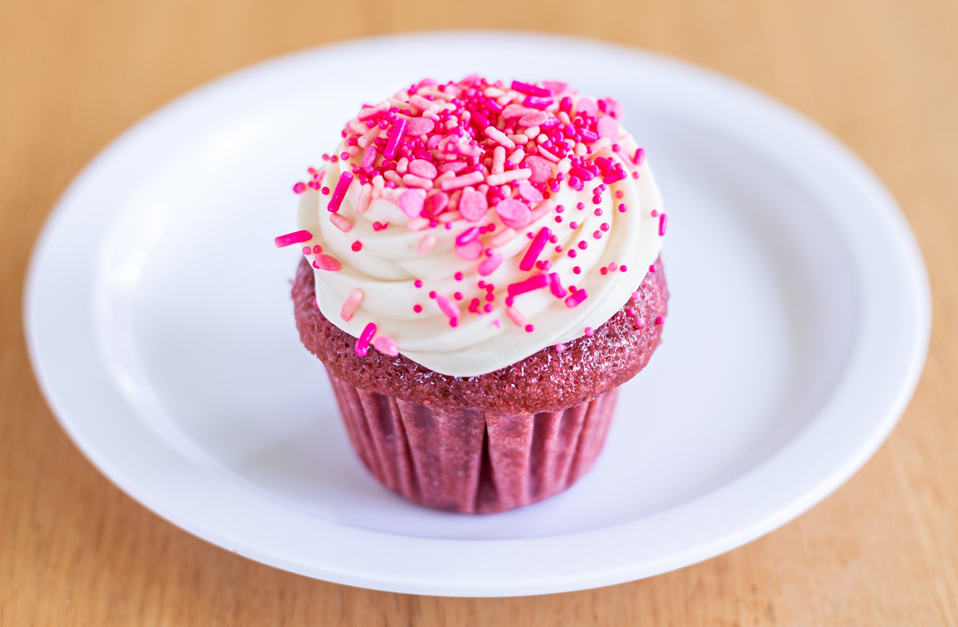 Order Pink Velvet Cupcake food online from Courageous Bakery & Cafe store, Oak Park on bringmethat.com