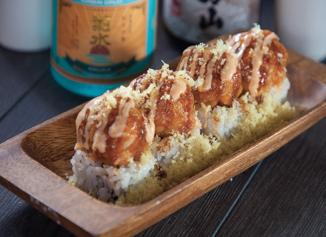 Order Spicy Albacore Crunch Roll food online from Hikari Sushi store, Simi Valley on bringmethat.com