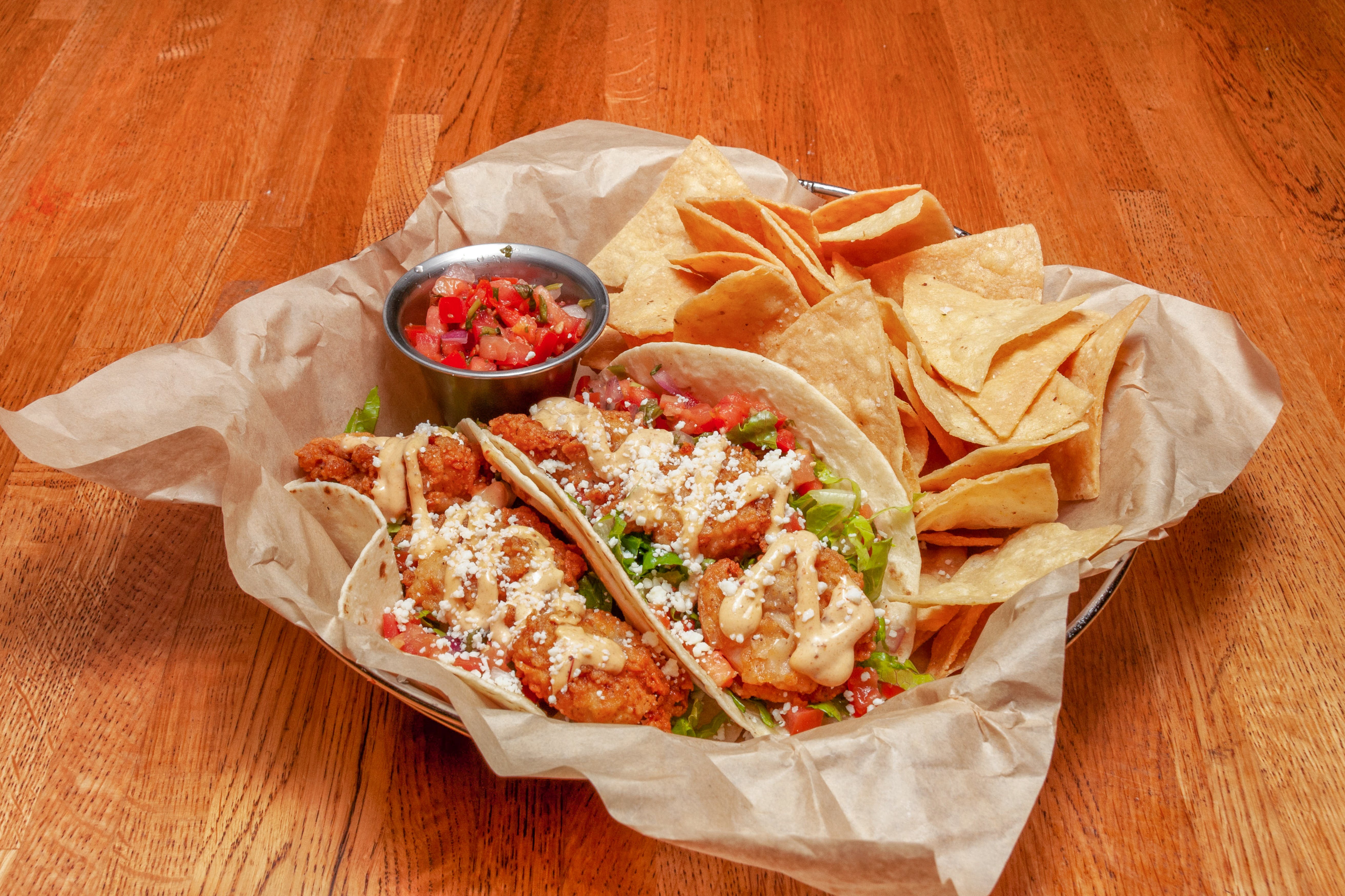Order Shrimp Tacos - Taco food online from Chow Pizza Bar store, Raleigh on bringmethat.com