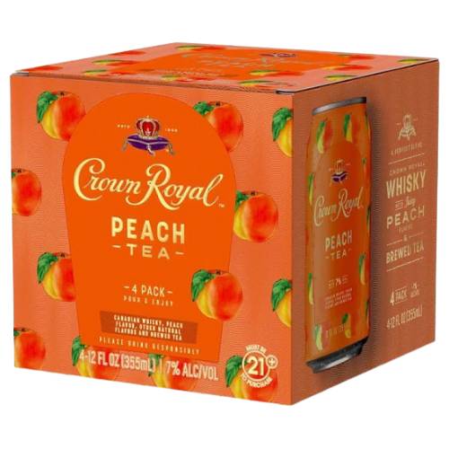 Order Crown Royal Peach Tea Premix Drink - 12 oz Cans/4 Pack food online from Bottle Shop & Spirits store, Los Alamitos on bringmethat.com