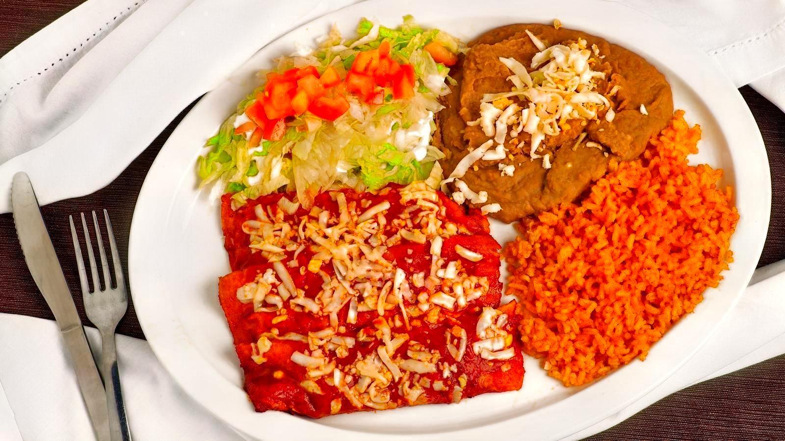 Order Enchilada Plate food online from Taco Burrito King store, Elmwood Park on bringmethat.com