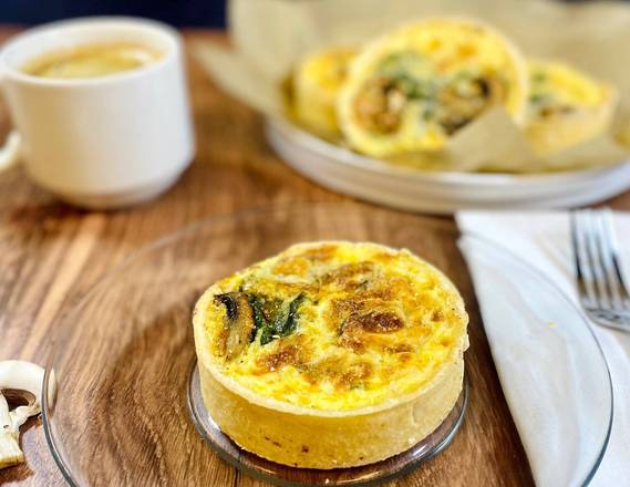 Order Spinach / mozzarella / mushroom quiche  food online from La Belle French Bakery store, Thornton on bringmethat.com