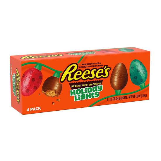 Order REESE'S Milk Chocolate Peanut Butter Creme Holiday Lights Candy, Christmas, 1.2 oz, Packs (4 Count) food online from CVS store, OWEGO on bringmethat.com