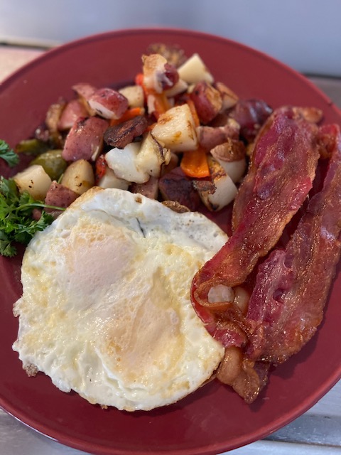 Order 5. Bacon and Eggs Breakfast  food online from Ricks Restaurant store, Palm Springs on bringmethat.com