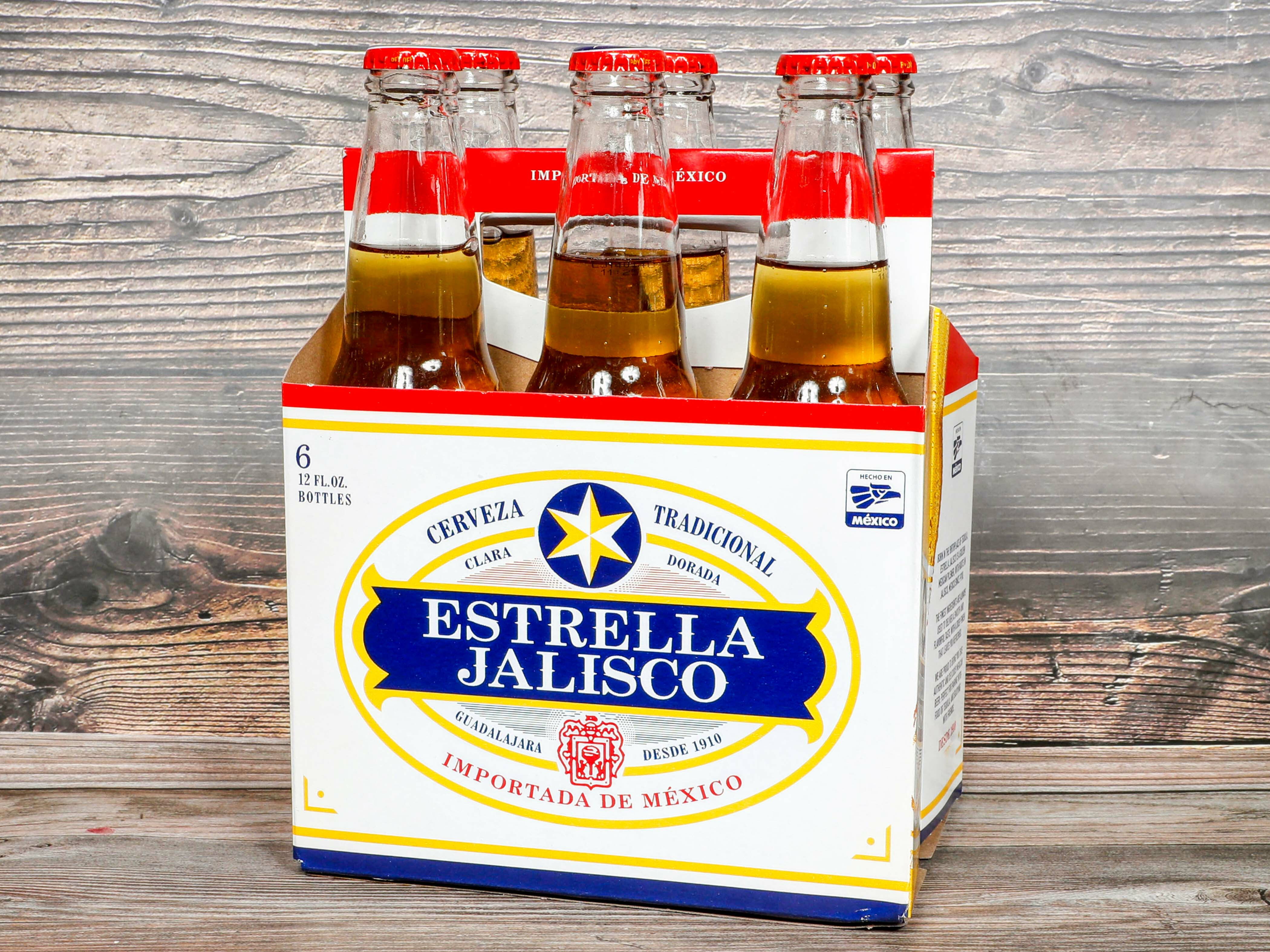 Order 6 Pack of Bottled Estrella Jalisco food online from Brothers Royal Crown Minimart store, Atwater on bringmethat.com