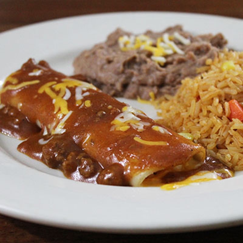 Order Kid's Cheese Enchilada with Meat Sauce food online from Abuelo's Mexican Restaurant store, Hurst on bringmethat.com