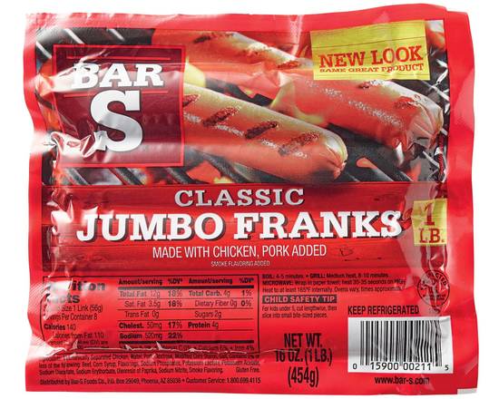 Order Bar-S Jumbo Franks (16 oz) food online from Ctown Supermarkets store, Uniondale on bringmethat.com