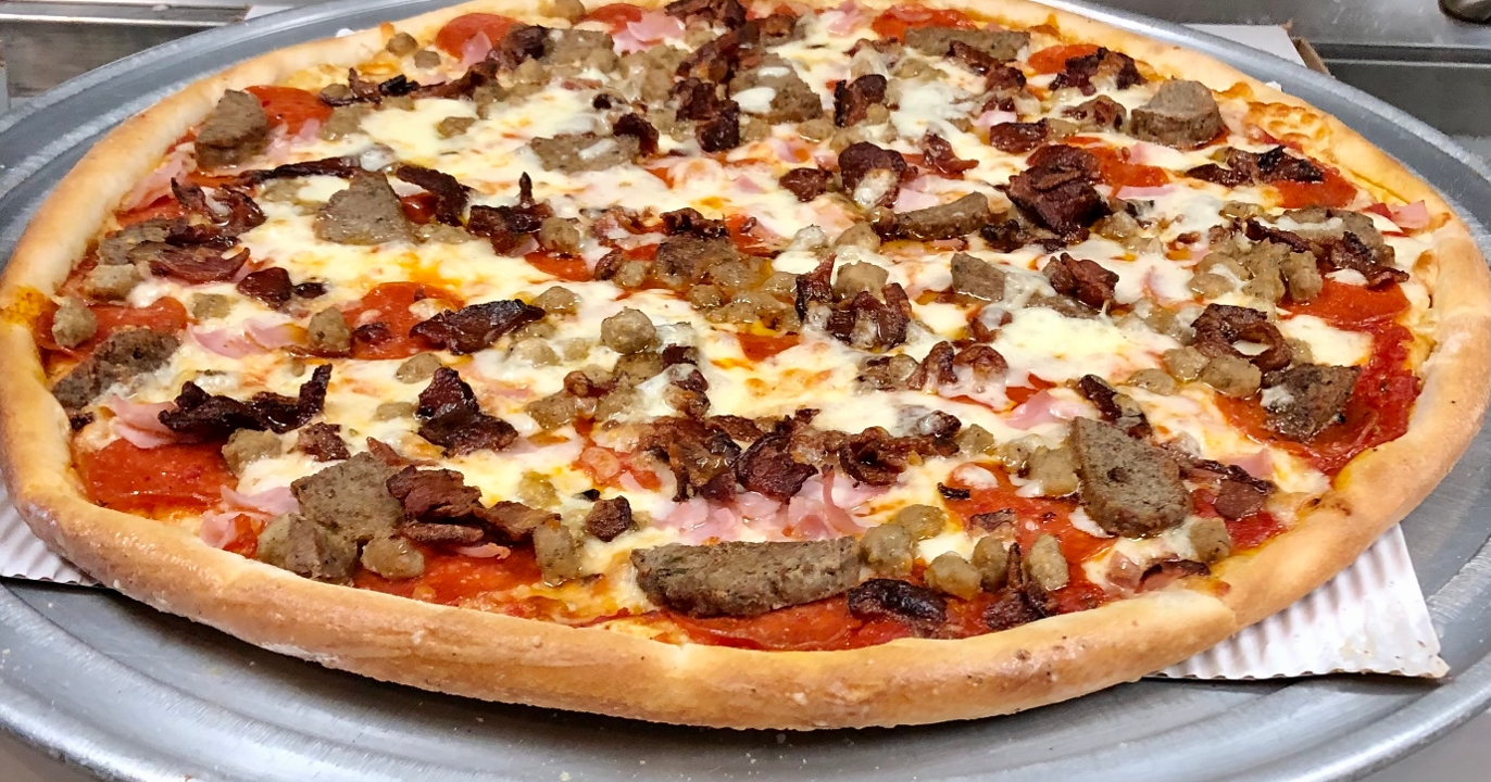 Order Meat Lovers Pizza food online from Steak Out store, Mantua Township on bringmethat.com