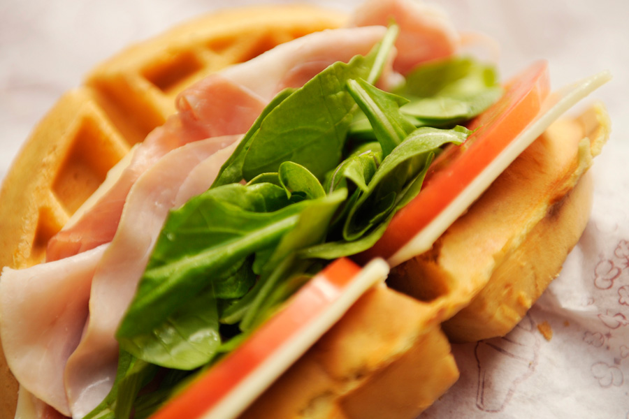 Order Club Waffle Sandwich food online from Basilur Tee&Coffee store, Buena Park on bringmethat.com