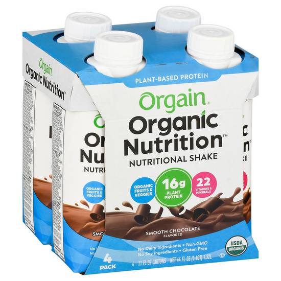 Order Orgain Vegan Protein Shake Smooth Chocolate Bottles (11 oz x 4 ct) food online from Rite Aid store, BUTLER on bringmethat.com