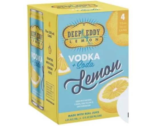 Order Deep Eddy Vodka Soda Lemon, 4pk 12oz vodka soda (4.5% ABV) food online from Cold Spring Liquor store, Liberty Hill on bringmethat.com