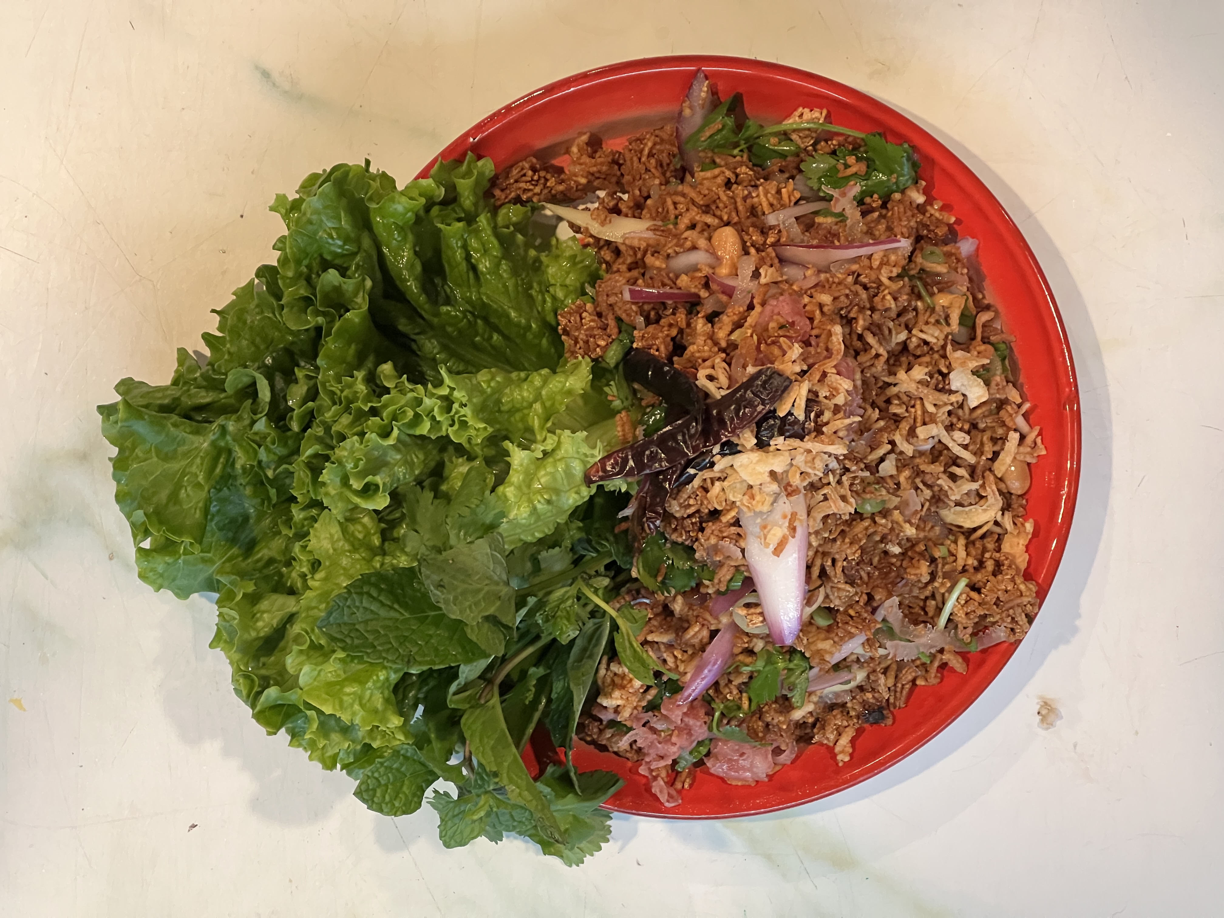 Order Kao Naem Tod (Crispy Rice Salad) food online from Wawa Thai Food store, Oakland on bringmethat.com