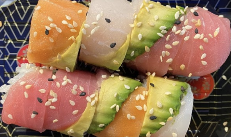 Order 9. Rainbow Roll   food online from Jins Buffet store, Lincolnton on bringmethat.com