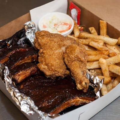 Order Chicken and Ribs Dinner food online from Rooster Bbq Deli store, Saint Paul on bringmethat.com