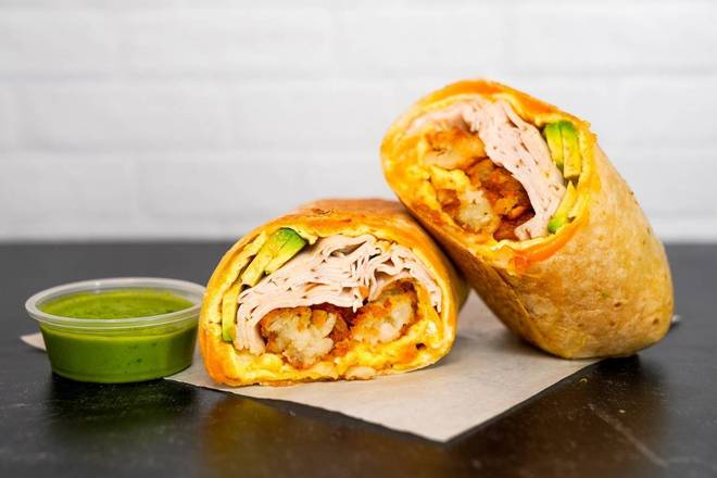 Order Smoked Turkey, Avocado, Egg, and Cheddar Breakfast Burrito food online from Neighborhood Cafe store, Hopewell on bringmethat.com