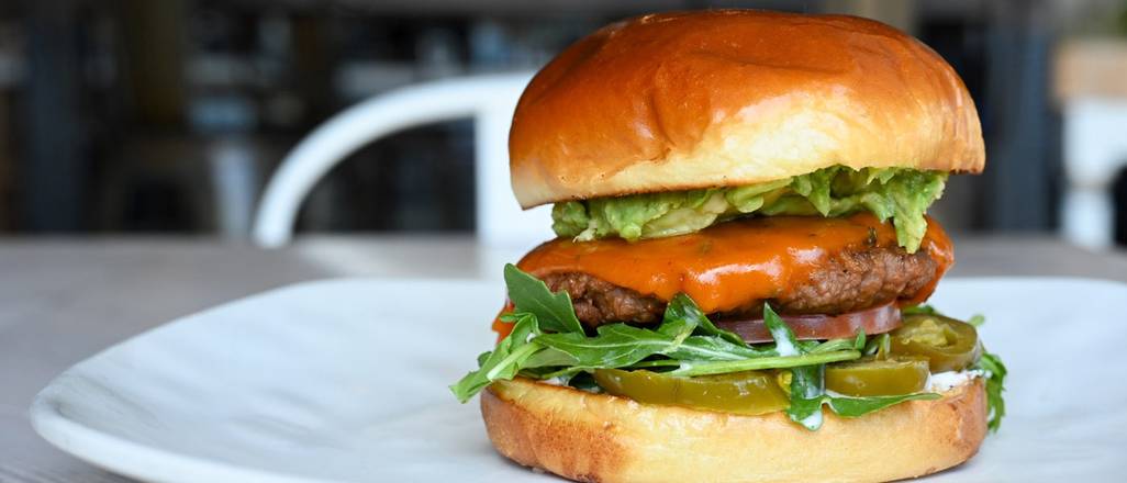 Order Spicy Avocado Vegan Burger food online from Greenleaf Kitchen And Cocktails store, Costa Mesa on bringmethat.com