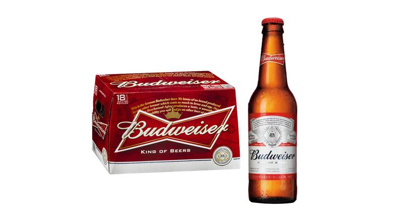 Order Budweiser Beer Bottle - Pack Of 18 food online from Waldi Discount Liquor store, Ansonia on bringmethat.com