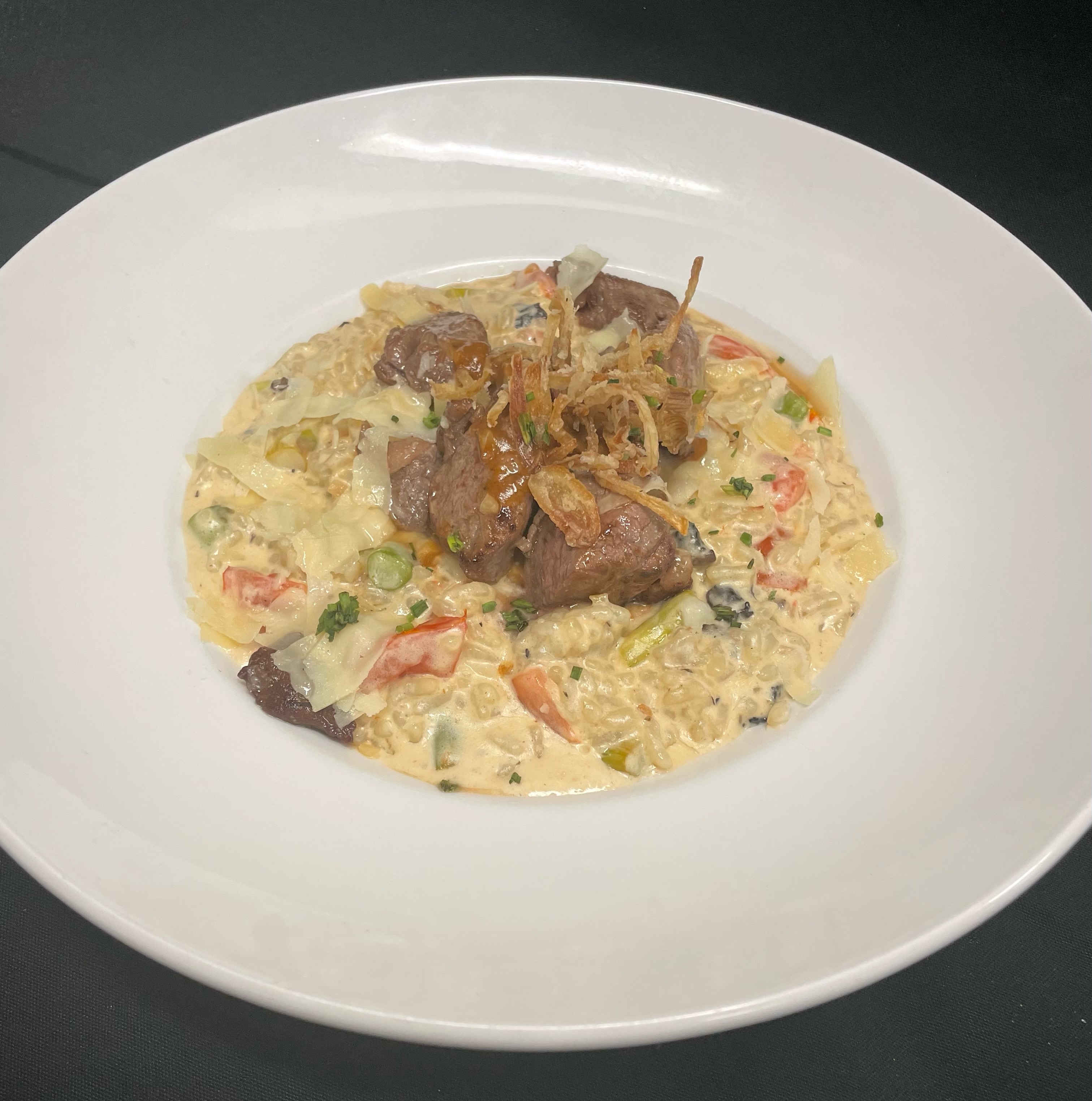 Order Beef Tip Risotto food online from Emmett Brewing Company store, West Dundee on bringmethat.com