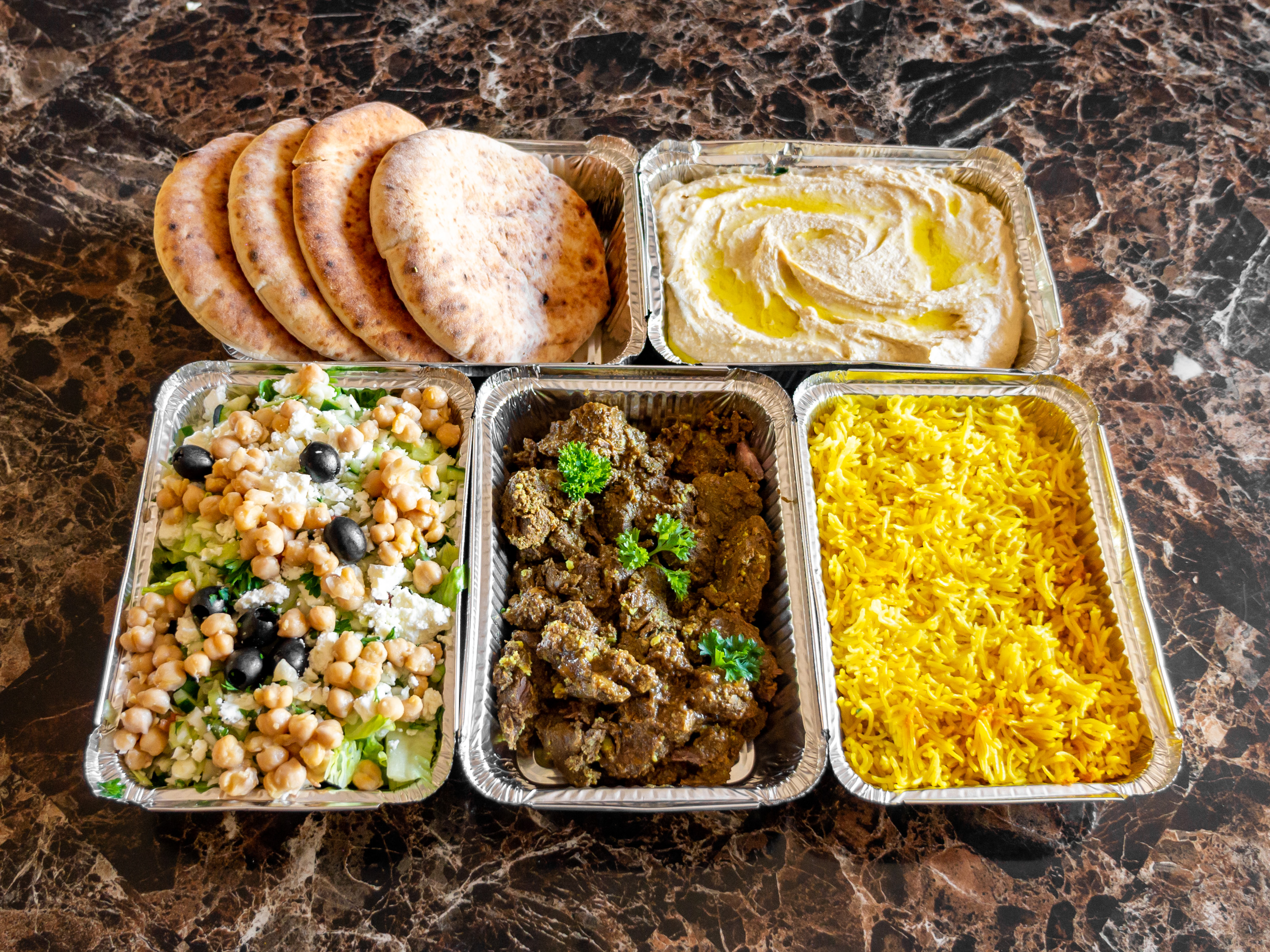 Order Meat Combo Plate food online from Village Hummus store, San Mateo on bringmethat.com